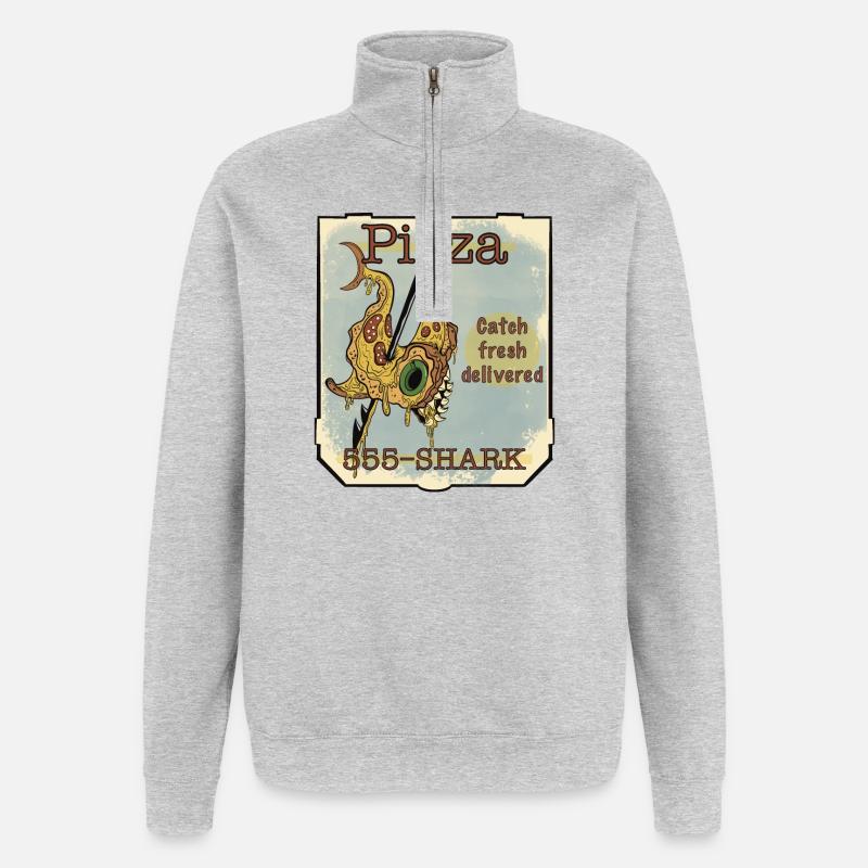 Requin de la pizza - Sweat à zip 1/4 - gris chiné