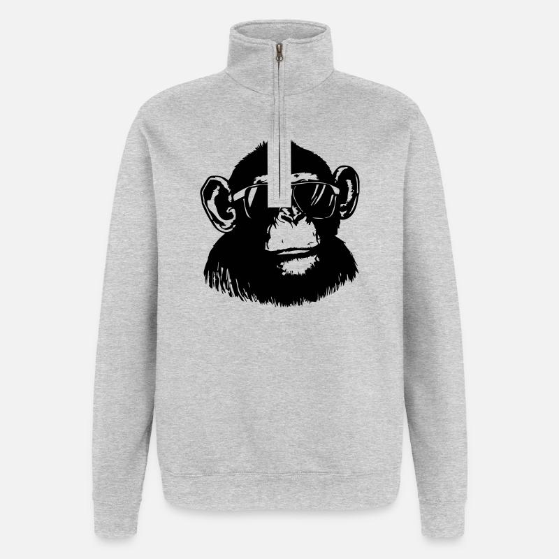 Singe cool - Sweat à zip 1/4 - gris chiné