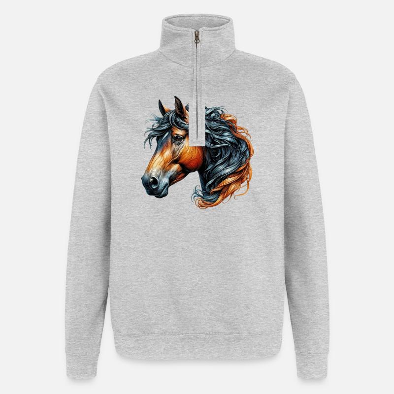 Cheval - Sweat à zip 1/4 - gris chiné