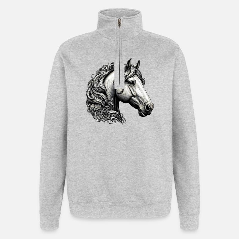 Cheval - Sweat à zip 1/4 - gris chiné