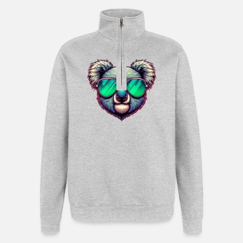 Koala with green sunglasses - Quarter-Zip Sweatshirt - heather grey