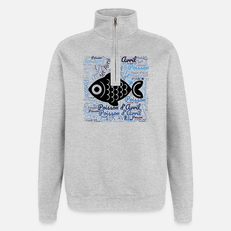 POISSON D'AVRIL - Sweat à zip 1/4 - gris chiné
