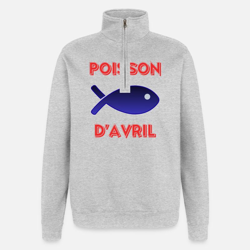 POISSON D'AVRIL - Sweat à zip 1/4 - gris chiné