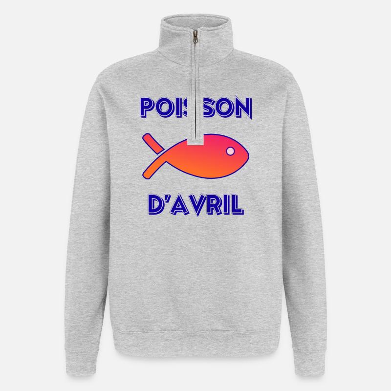 POISSON. POISSON D'AVRIL - Sweat à zip 1/4 - gris chiné