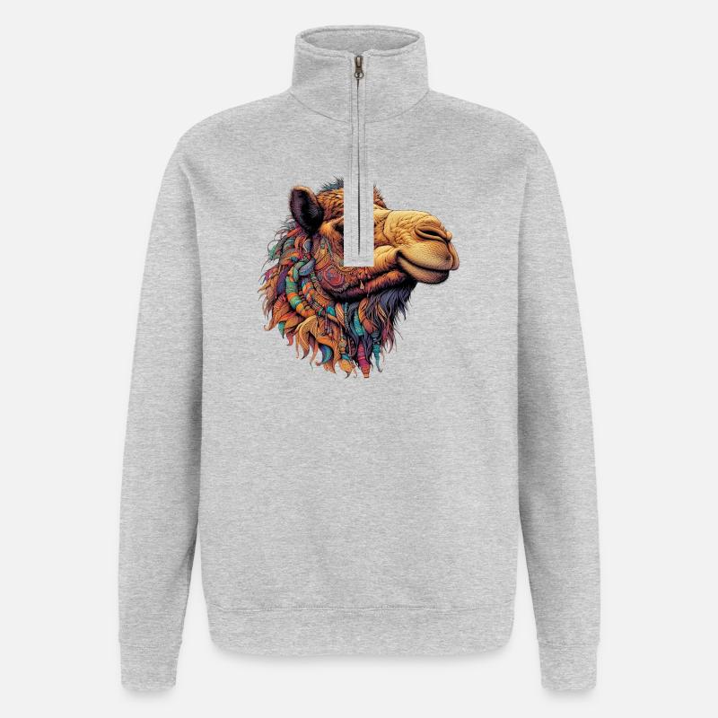 Kamel - Quarter-Zip-Sweatshirt - Grau meliert