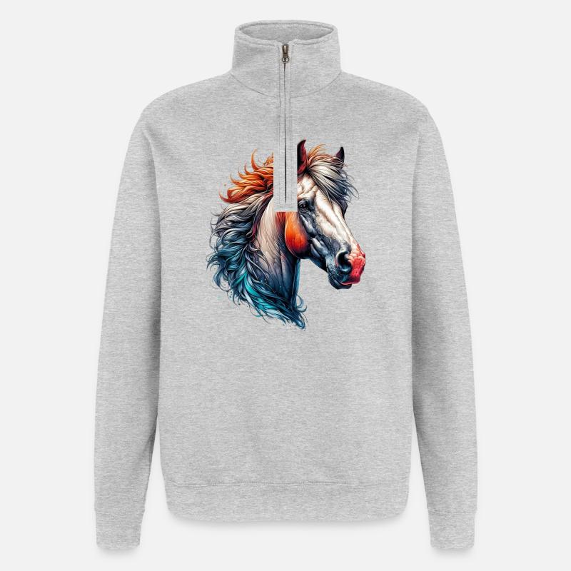 Pferd - Quarter-Zip-Sweatshirt - Grau meliert