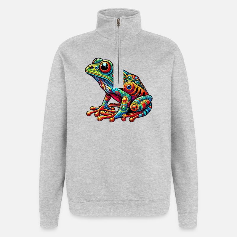 Grenouille - Sweat à zip 1/4 - gris chiné