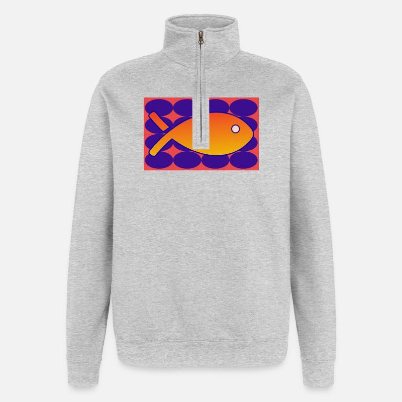 FISCH - Quarter-Zip-Sweatshirt - Grau meliert