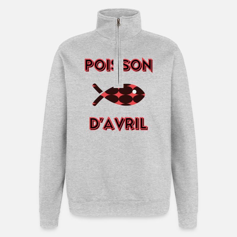POISSON. POISSON D'AVRIL - Sweat à zip 1/4 - gris chiné