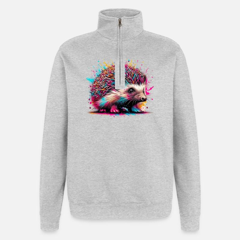 Hérisson - Sweat à zip 1/4 - gris chiné