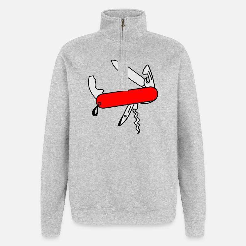 Rotes Überlebensmesser - Quarter-Zip-Sweatshirt - Grau meliert