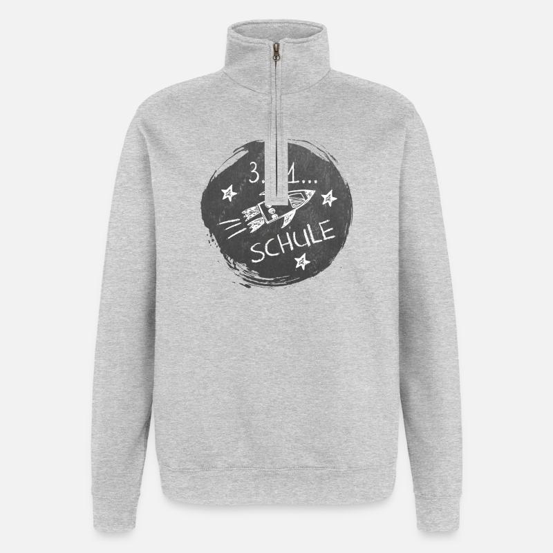 Schulstart - 3-2-1-Schule | Rakete Tafeloptik - Quarter-Zip-Sweatshirt - Grau meliert