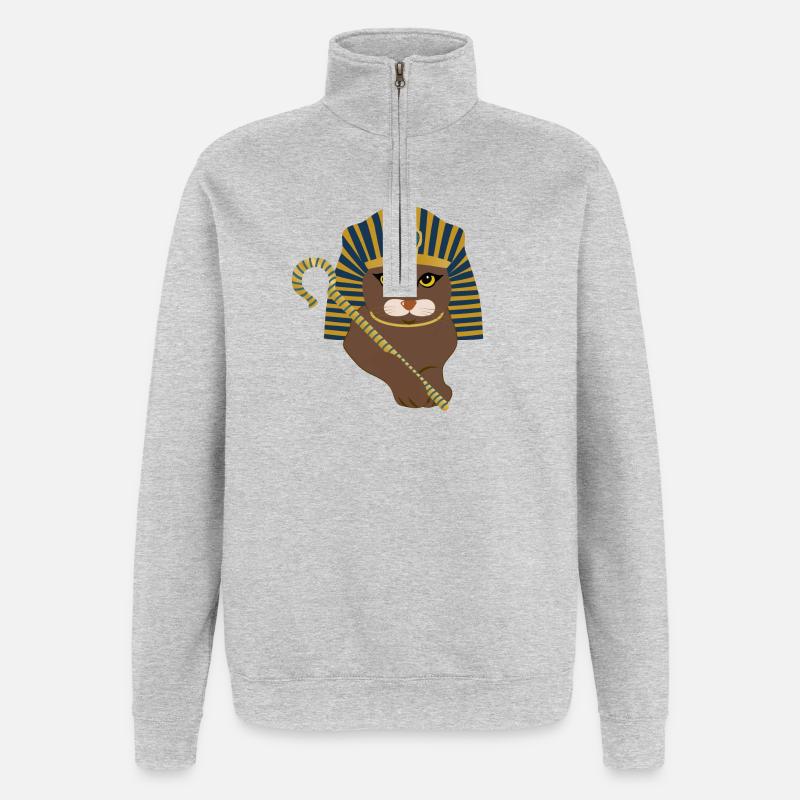 Chat pharaon - Sweat à zip 1/4 - gris chiné