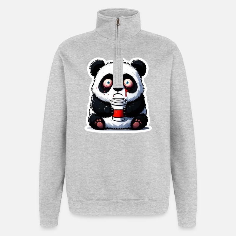 Caffeine Panda - Quarter-Zip Sweatshirt - heather grey
