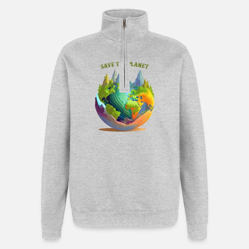 Rette den Planeten - Quarter-Zip-Sweatshirt - Grau meliert