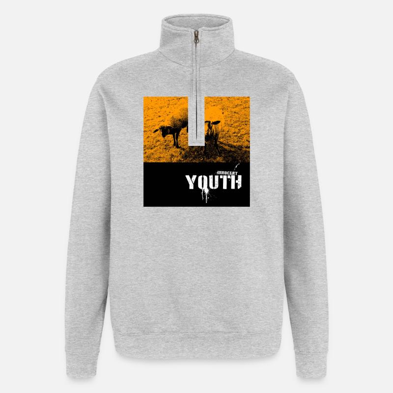 Freche Schafe auf Feld mit Graffiti-Text - Quarter-Zip-Sweatshirt - Grau meliert
