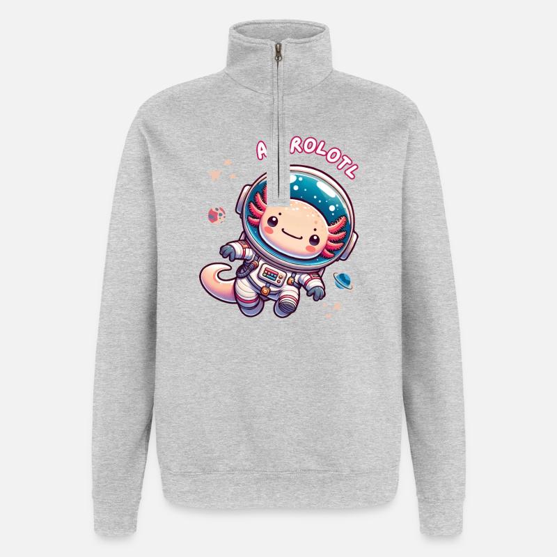 Astronaute axolotl dans l’espace - Kawaii Art - Sweat à zip 1/4 - gris chiné