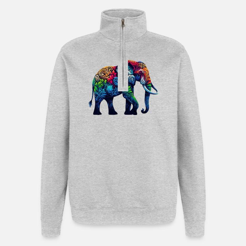 Éléphant - Sweat à zip 1/4 - gris chiné