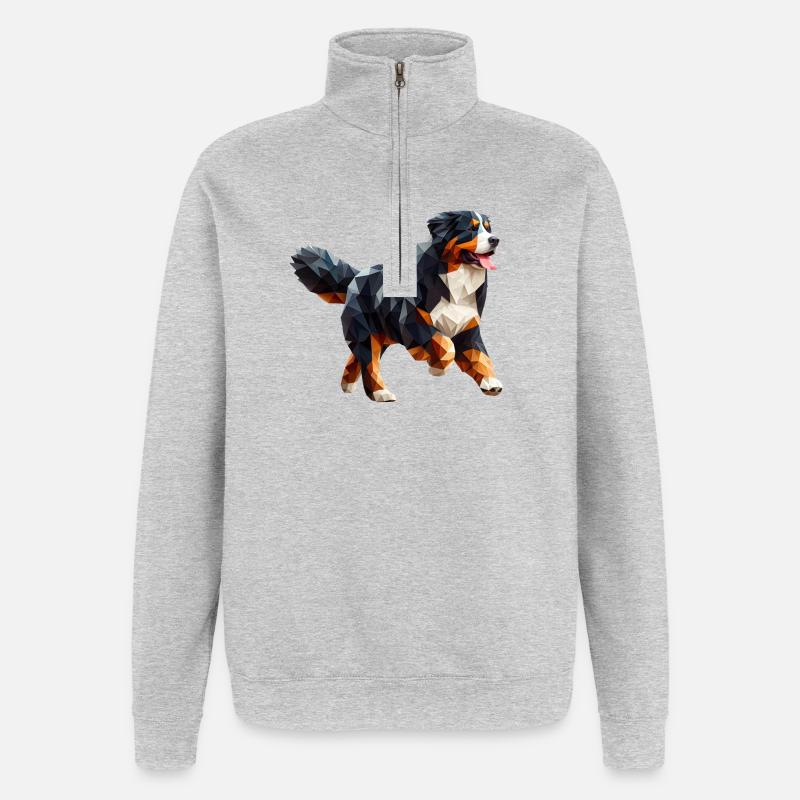 Berner Sennenhund Origami 3D Geometrisch - Quarter-Zip-Sweatshirt - Grau meliert