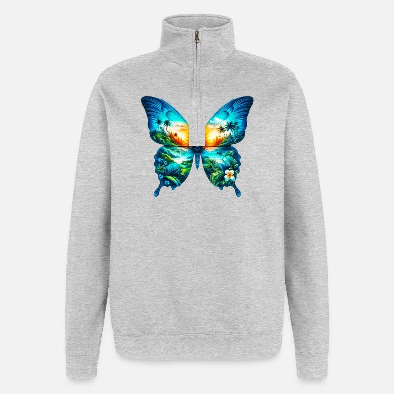 Papillon - Sweat à zip 1/4 - gris chiné