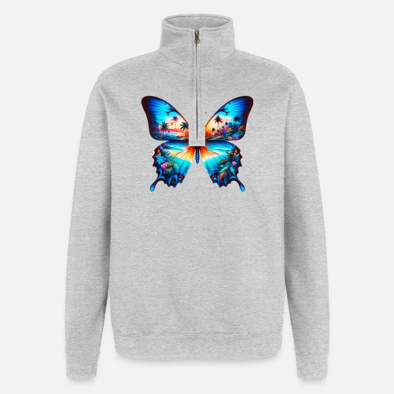 Papillon - Sweat à zip 1/4 - gris chiné