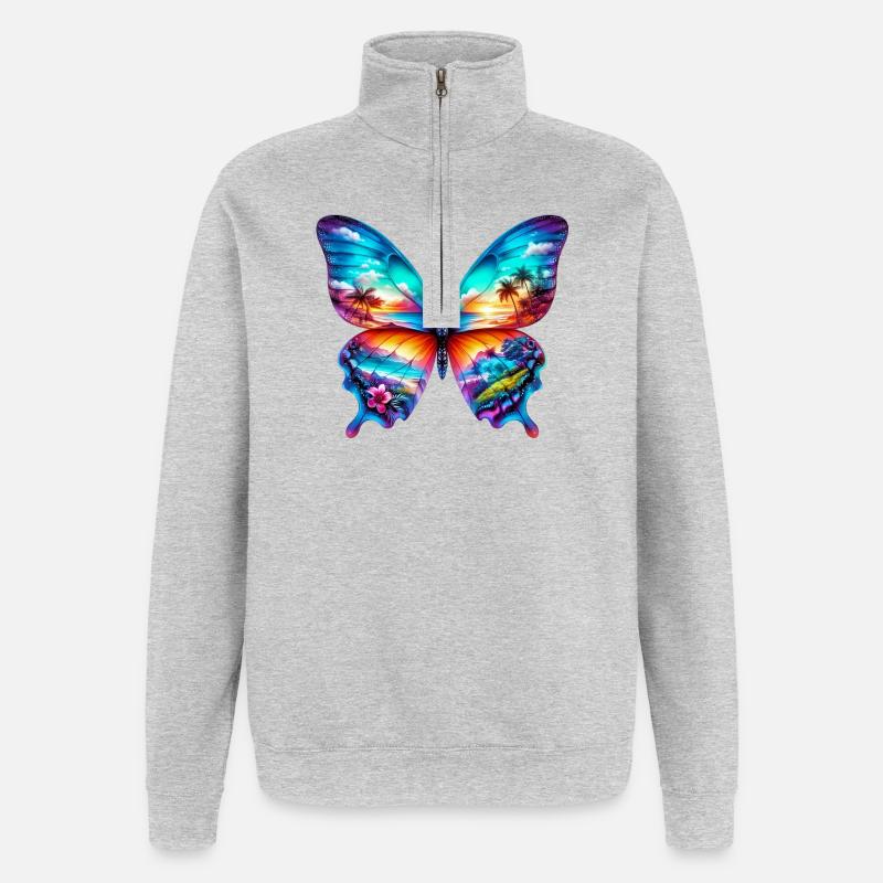 Papillon - Sweat à zip 1/4 - gris chiné
