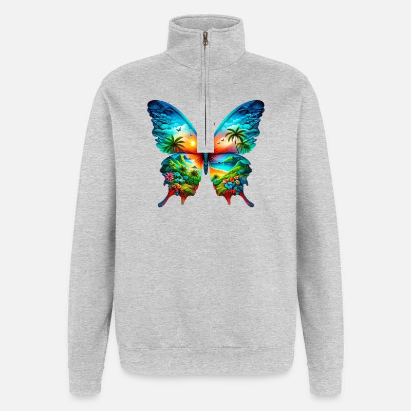 Papillon - Sweat à zip 1/4 - gris chiné