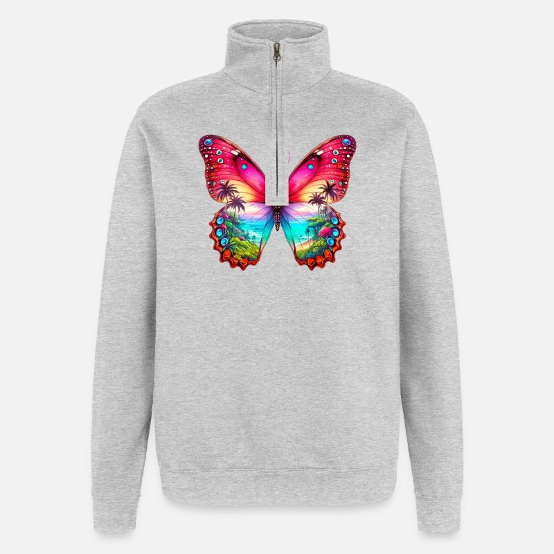 Papillon - Sweat à zip 1/4 - gris chiné