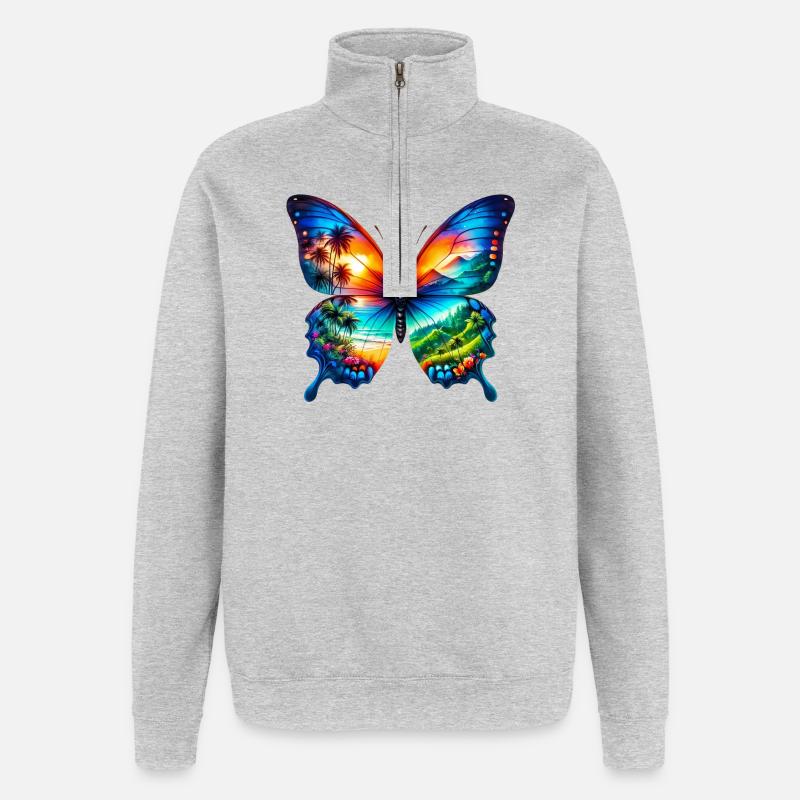 Papillon - Sweat à zip 1/4 - gris chiné