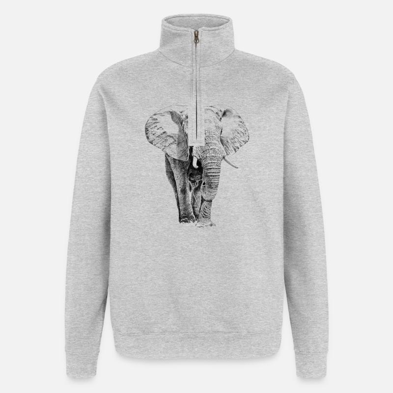 Éléphant - Sweat à zip 1/4 - gris chiné