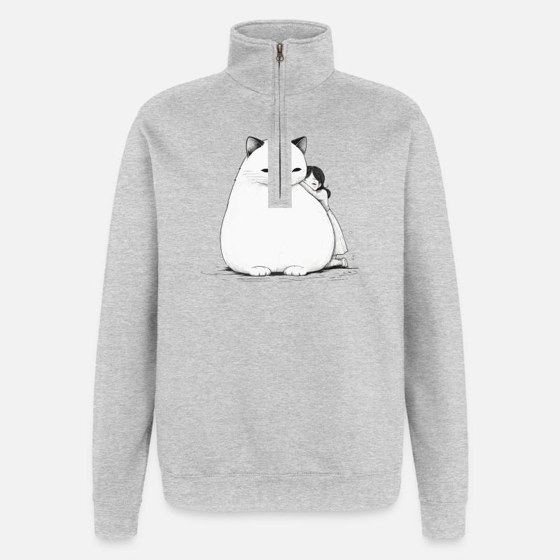 Großes Kuscheln mit einer Katze - Quarter-Zip-Sweatshirt - Grau meliert