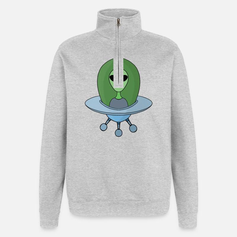 Alien in seinem kleinen Raumschiff - Quarter-Zip-Sweatshirt - Grau meliert