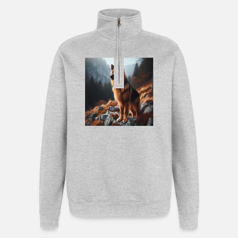 Deutscher Schäferhund Kunst - Quarter-Zip-Sweatshirt - Grau meliert