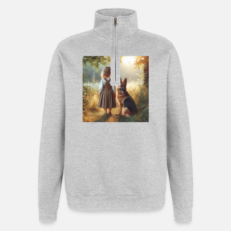 Deutscher Schäferhund Kunst - Quarter-Zip-Sweatshirt - Grau meliert