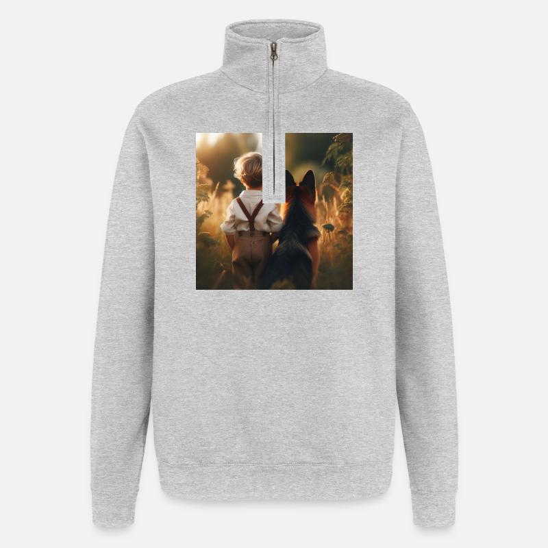 Deutscher Schäferhund Kunst - Quarter-Zip-Sweatshirt - Grau meliert