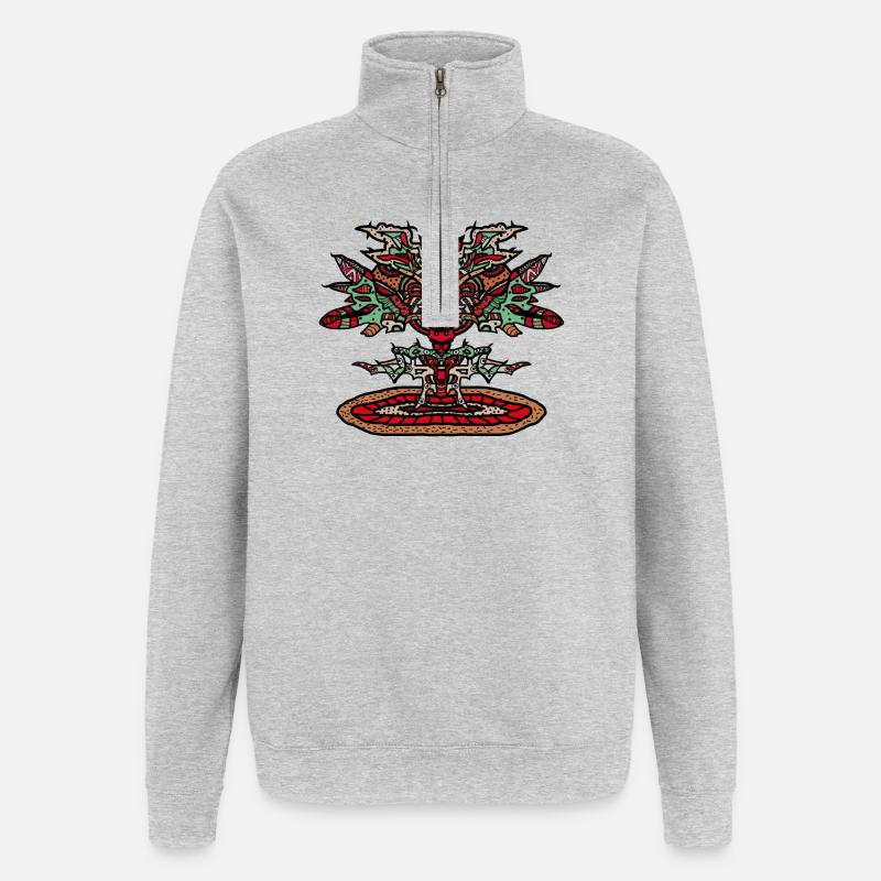 Totem-Drachen Mandala Psychedelisch - Quarter-Zip-Sweatshirt - Grau meliert