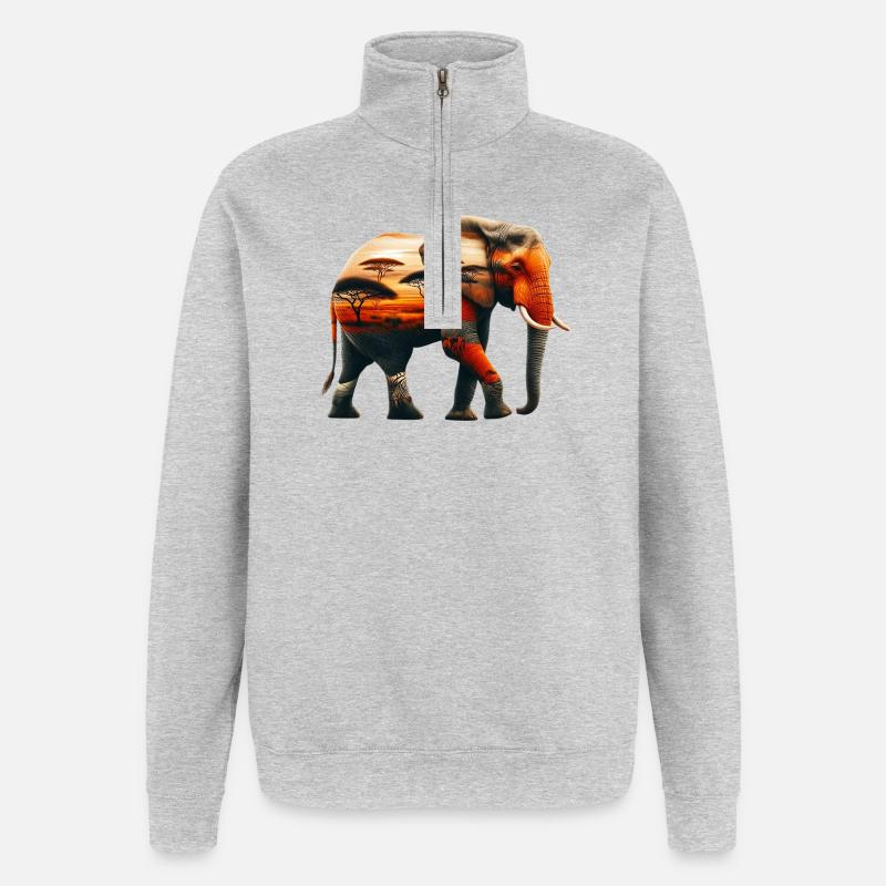 Éléphant - Sweat à zip 1/4 - gris chiné