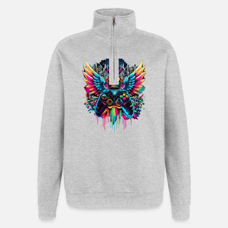 Gaming King Controller Wings Graffiti - Quarter-Zip Sweatshirt - heather grey