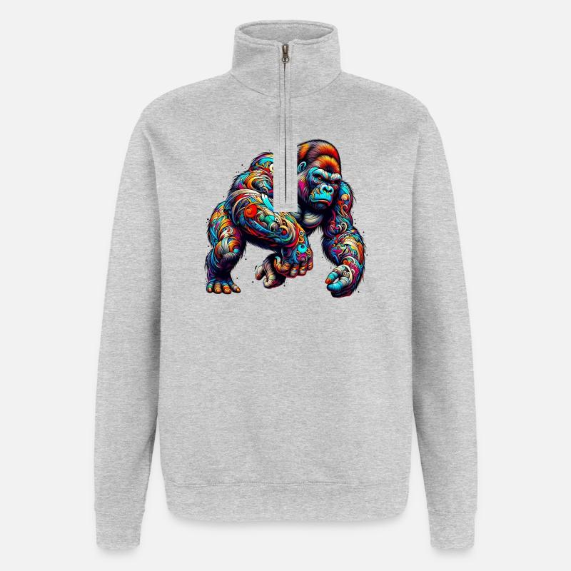 Gorille - Sweat à zip 1/4 - gris chiné