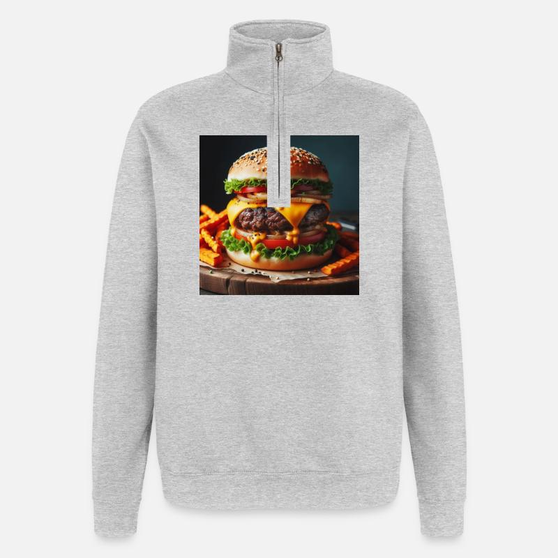 Burger complet - Sweat à zip 1/4 - gris chiné