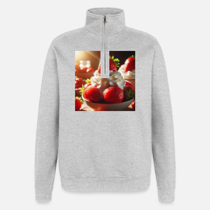 Erdbeere mit Sahne - Quarter-Zip-Sweatshirt - Grau meliert