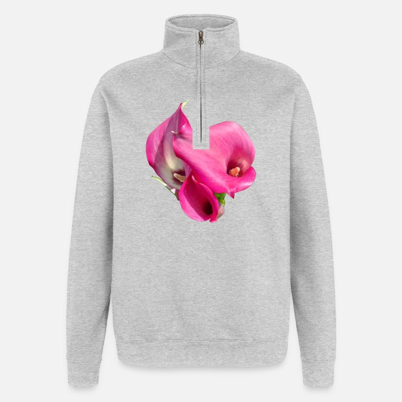 Trio de Fleurs Calla Roses - Sweat à zip 1/4 - gris chiné