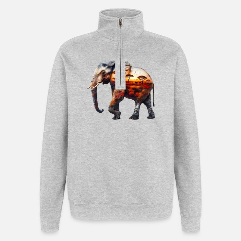 Éléphant - Sweat à zip 1/4 - gris chiné