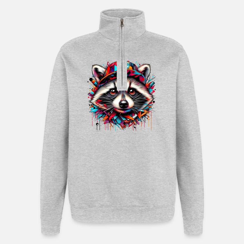Waschbär mit Hutmütze Rap-Hut - Quarter-Zip-Sweatshirt - Grau meliert