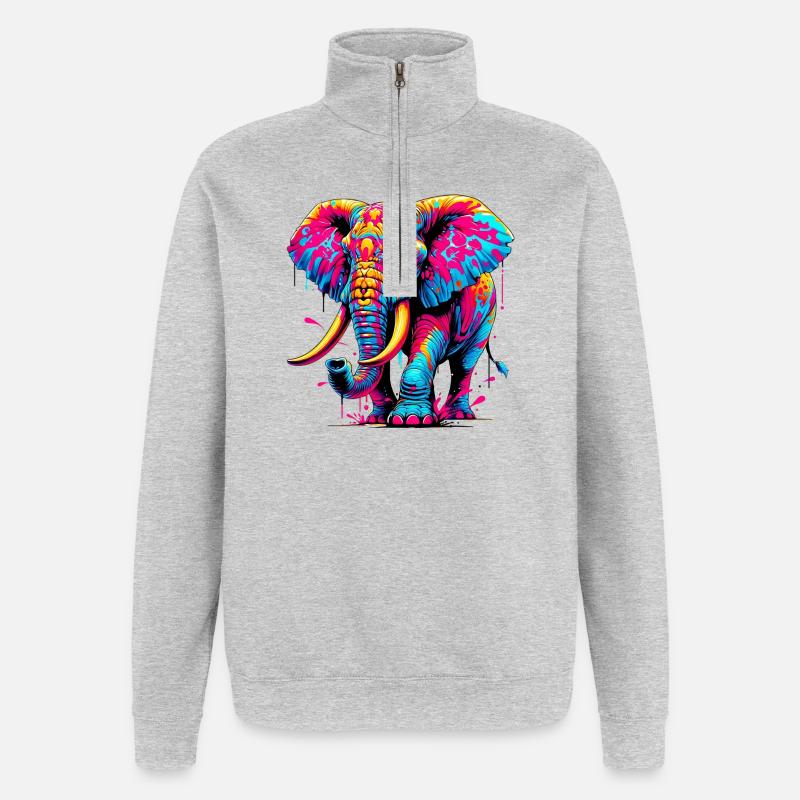 Éléphant - Sweat à zip 1/4 - gris chiné