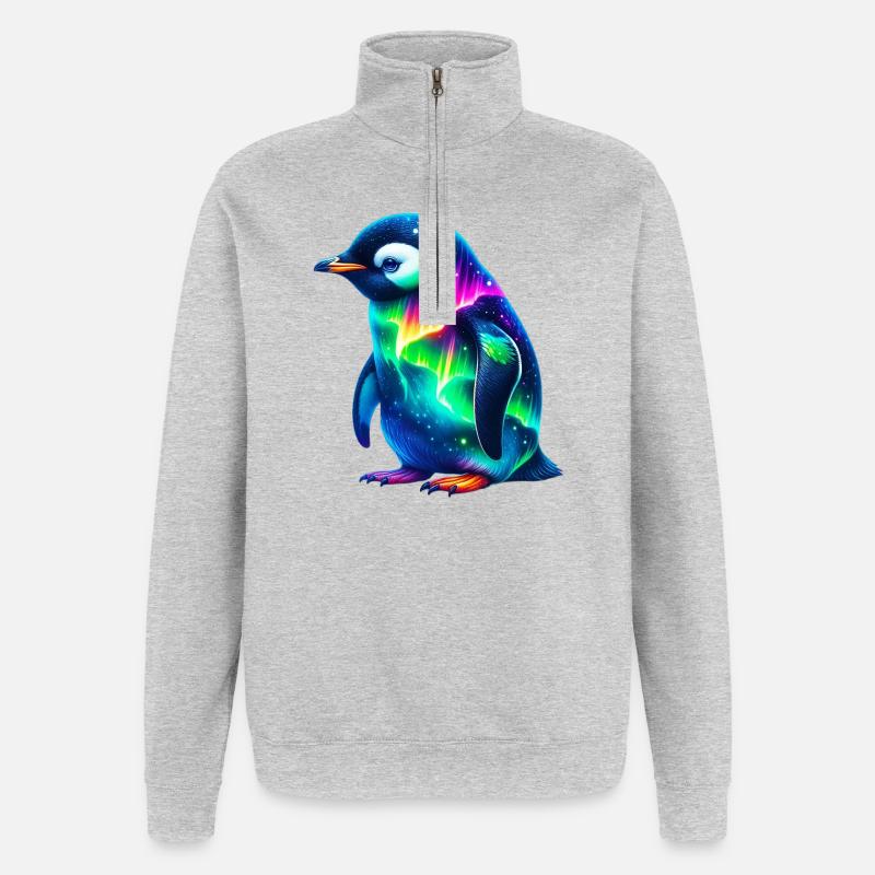 Aurora Borealis Penguin - Quarter-Zip Sweatshirt - heather grey