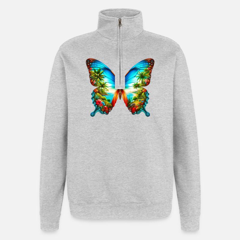 Papillon - Sweat à zip 1/4 - gris chiné