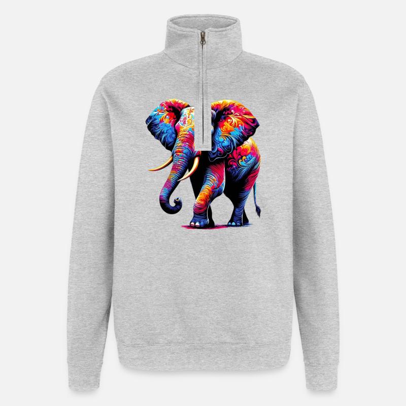 Éléphant - Sweat à zip 1/4 - gris chiné