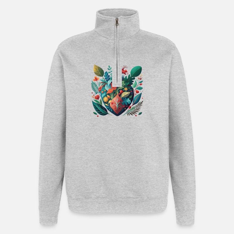 Regenbogen Botanisches Herz - Quarter-Zip-Sweatshirt - Grau meliert