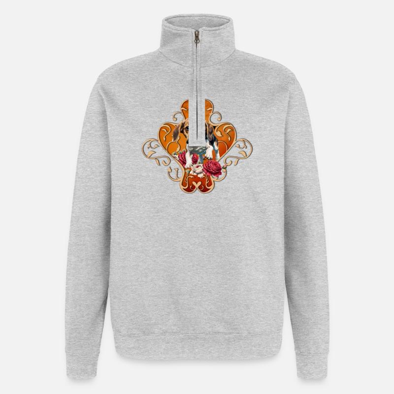 Mignon petit Beagle. - Sweat à zip 1/4 - gris chiné